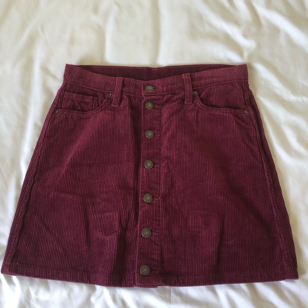 Corduroy Button-Front Mini Skirt - Burgundy